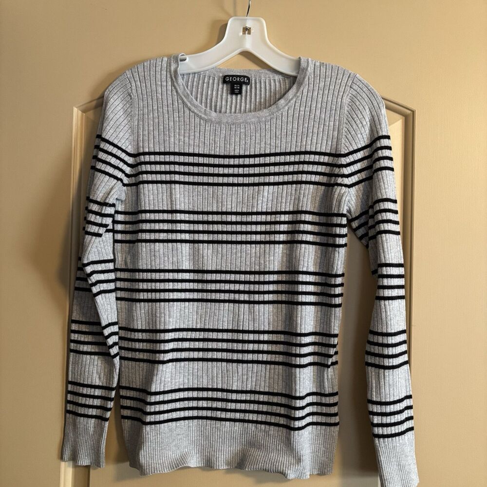 George Womans Ribbed Stripped L/S Crew Neck Sweater Lightweight Size X-Large